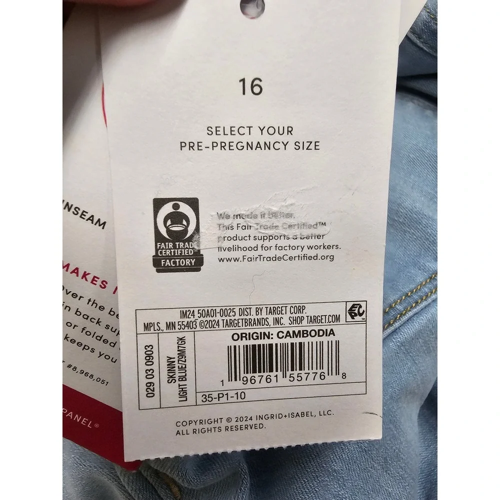 Isabel Maternity Womens Skinny Jeans Light Blue Cotton Blend Casual Size 16